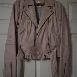 Pretty Pink Ruffled Leather/Suede Jacket